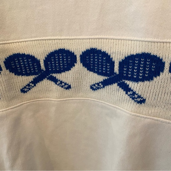 Vintage JERZEES White and Blue Tennis Print Collar Sweatshirt Size Large-Unisex - Picture 4 of 7